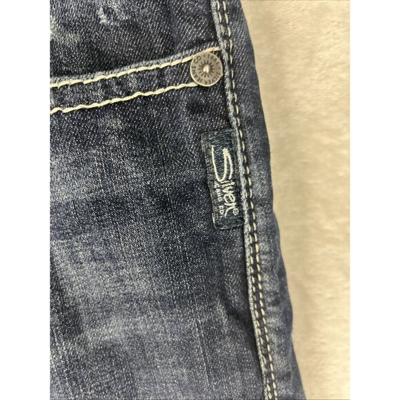 Silver Jeans Men’s Size 33 Dark Blue ZAC Selvedge Thick Stitch Faux Flap *STAIN* - Picture 4 of 16